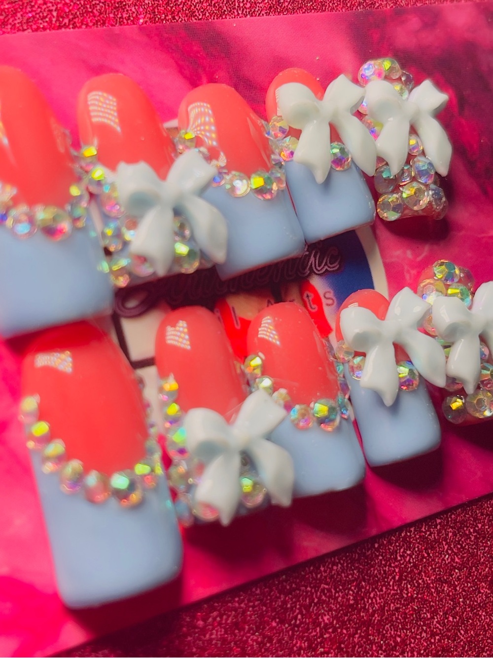 Baby Blue 3D Bow Crystal Press-On Nails